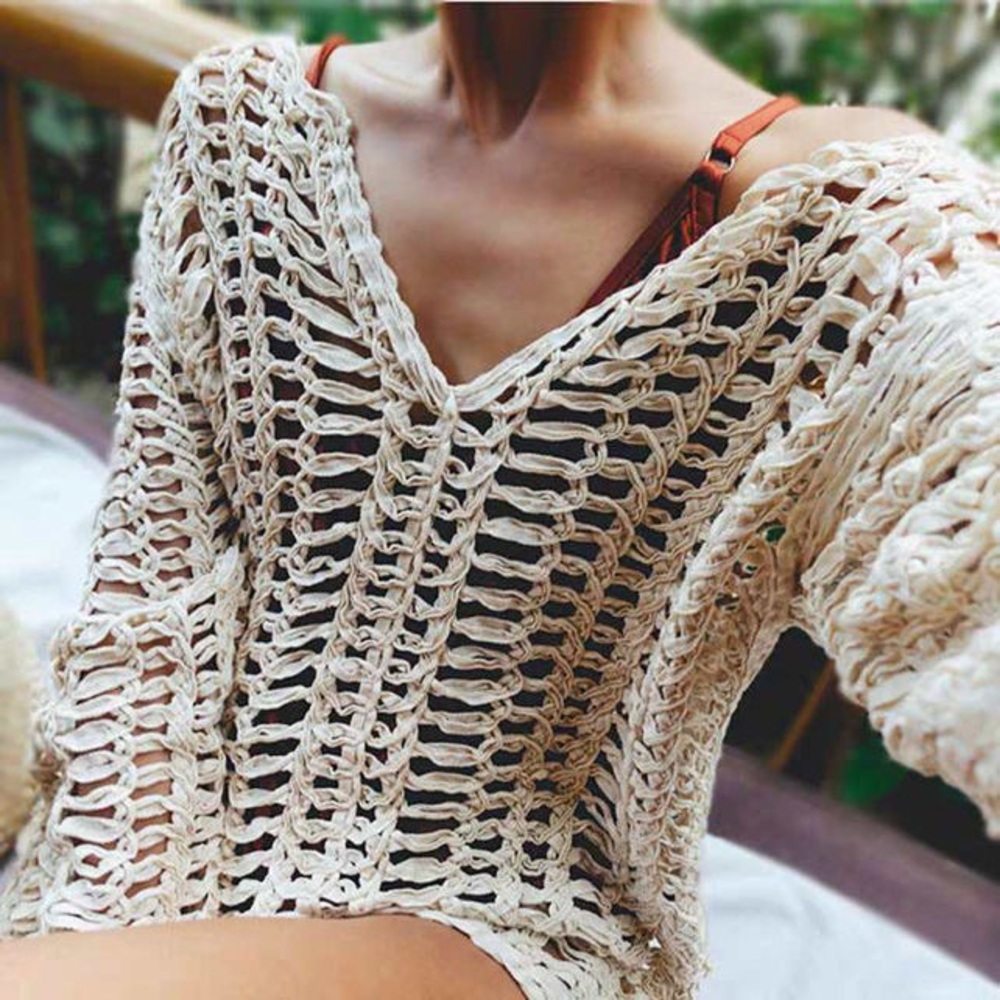 Blank NYC Open Knit Crochet Sweater - Cream
